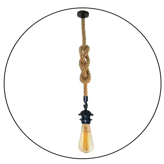 Vintage Hemp Rope Iron Pendant Light with E27 Bulb ~2456