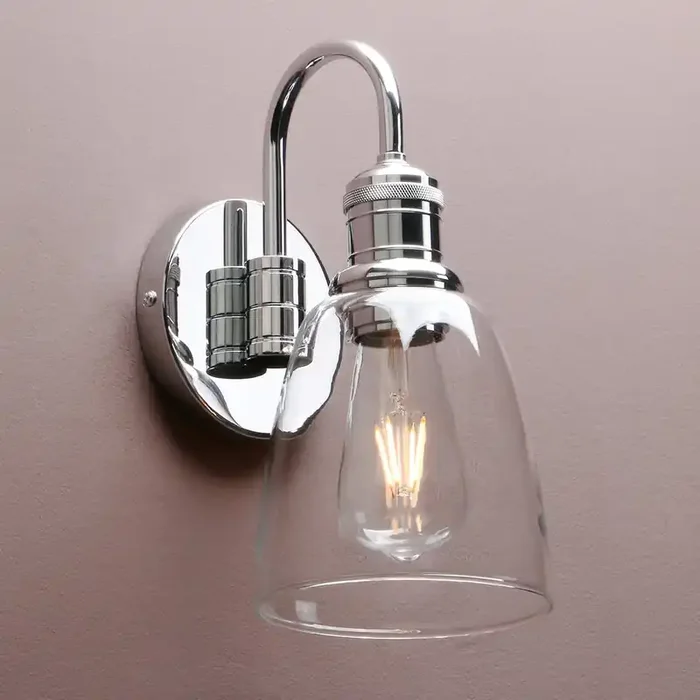 Vintage Industrial Bell Wall Light – Chrome Glass Sconce with 5.6″ Shade – Up/Down Fitting