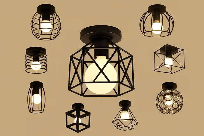 Vintage Semi-Flush Ceiling Light – Industrial Metal Fixture