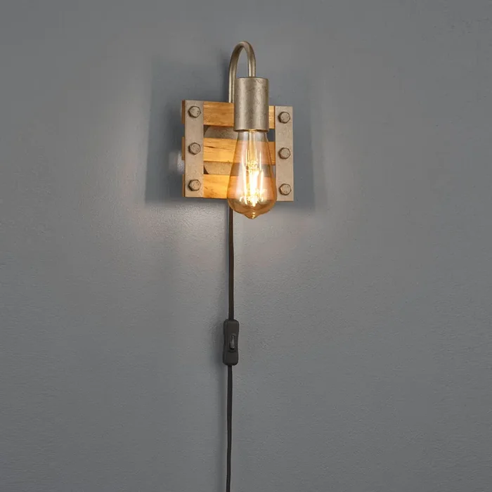 Vintage Style Antique Nickel and Natural Wood Wall Bracket (1542KHA2022)