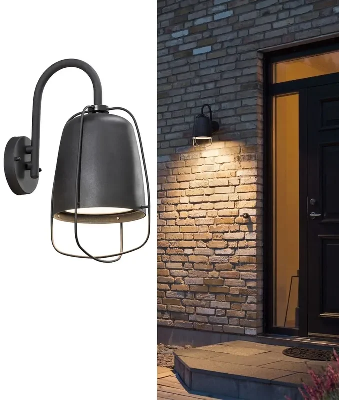 Vintage Style Exterior Caged Wall Light – Black Finish