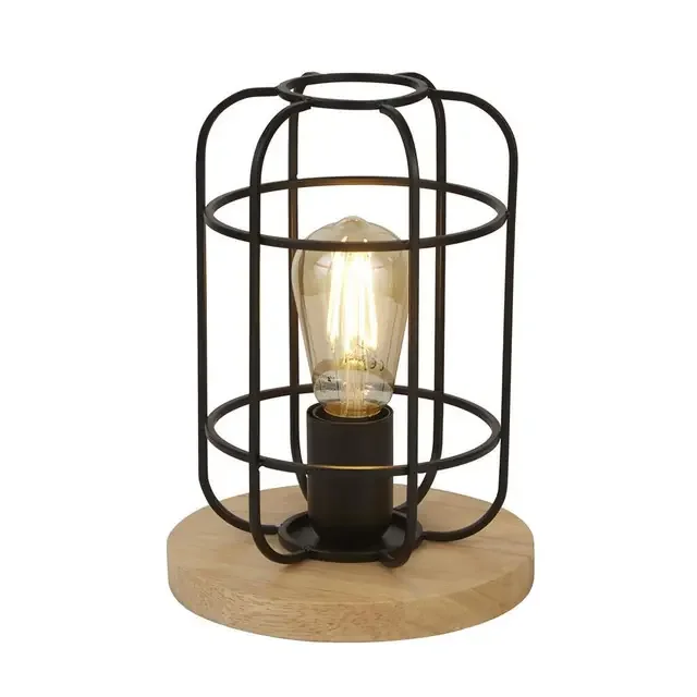 Vision Cage Matt Black and Wood Table Lamp