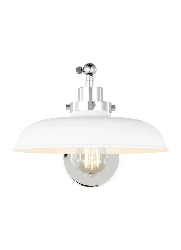 Visual Comfort Studio CW1141MWTPN Wellfleet One Light Wall Sconce, Matte White and Polished Nickel