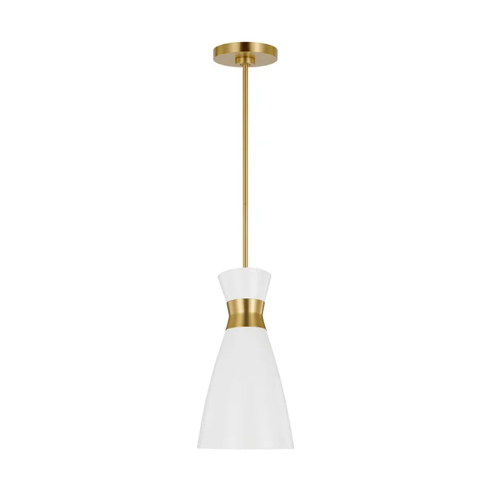 Visual Comfort Studio EP1221MWTBBS Heath One Light Pendant, Matte White and Burnished Brass