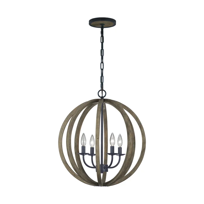 Visual Comfort Studio F2935/4WOW/AF Allier Four Light Pendant, Weathered Oak Wood / Antique Forged Iron