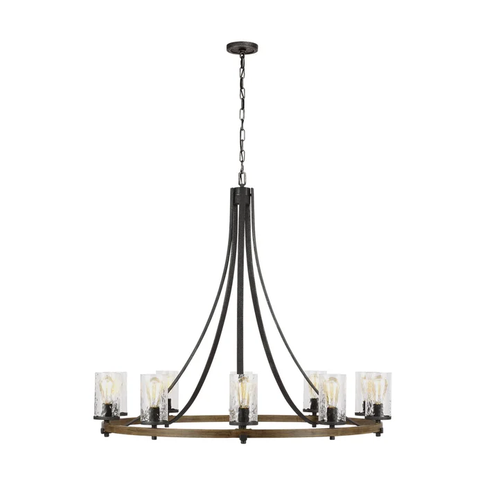 Visual Comfort Studio F3137/10DWK/SGM Angelo Ten Light Chandelier, Distressed Weathered Oak / Slate Grey Metal