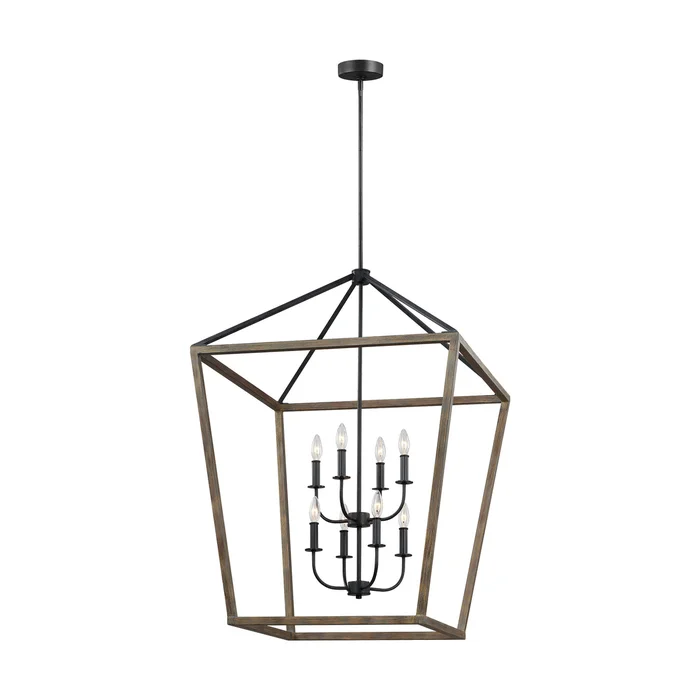 Visual Comfort Studio F3194/8WOW/AF Gannet Eight Light Chandelier, Weathered Oak Wood / Antique Forged Iron