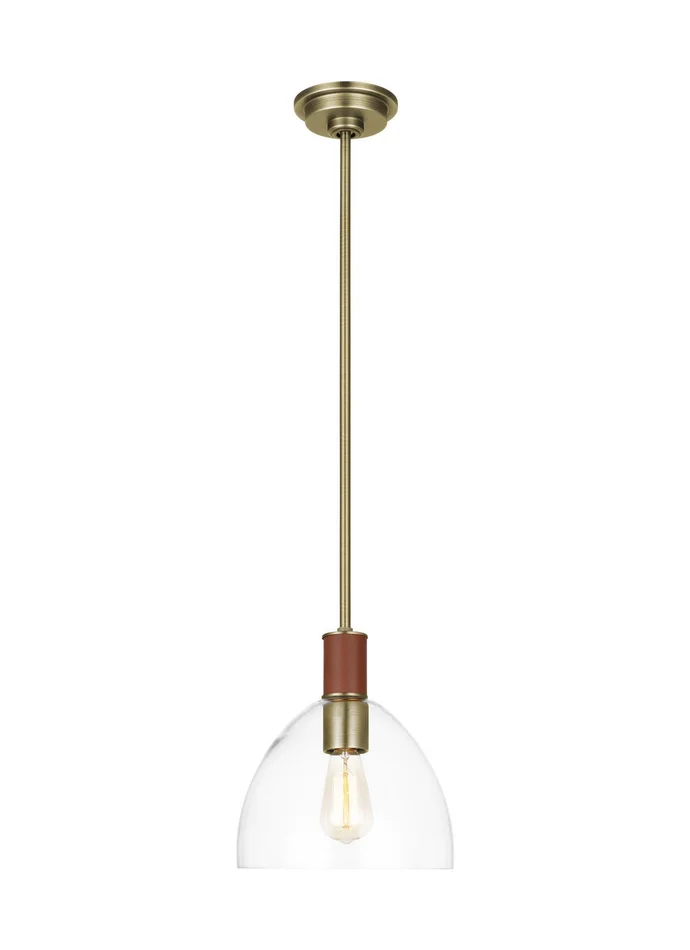 Visual Comfort Studio LP1041TWBCG Hadley One Light Pendant, Time Worn Brass