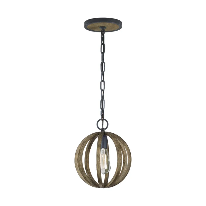 Visual Comfort Studio P1302WOW/AF Allier One Light Mini Pendant, Weathered Oak Wood / Antique Forged Iron