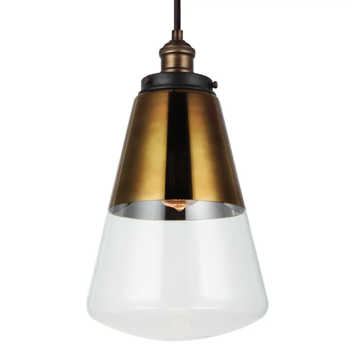 Visual Comfort Studio P1373PAGB/DWZ Waveform One Light Pendant, Painted Aged Brass / Dark Weathered Zinc (Discontinued)