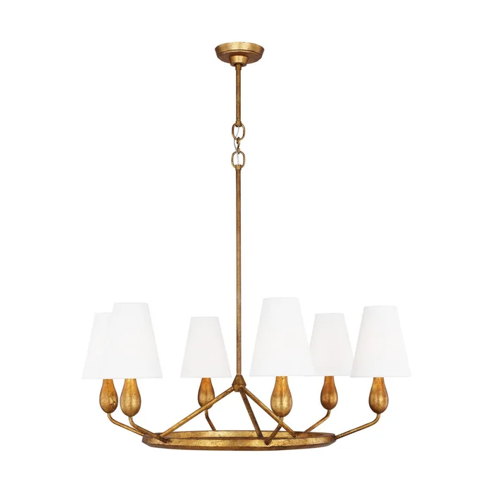 Visual Comfort Studio TC1186ADB Ziba Six Light Chandelier, Antique Gild