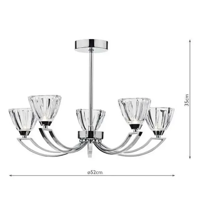 Vito 5 Light Polished Chrome and Crystal Glass Semi Flush Ceiling Light