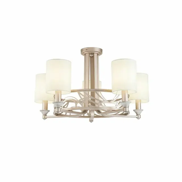 Vittoria 5 Light Antique Gold and Cream with Fabric Shades Pendant Light