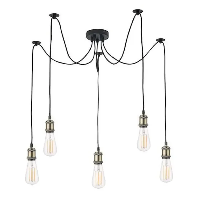 Waco 5 Light Antique Brass with Matt Black Suspension Light