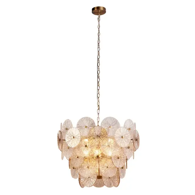 Wagon Wheel 9 Light Bronze with Clear and Amber Glass Chandelier Pendant Light