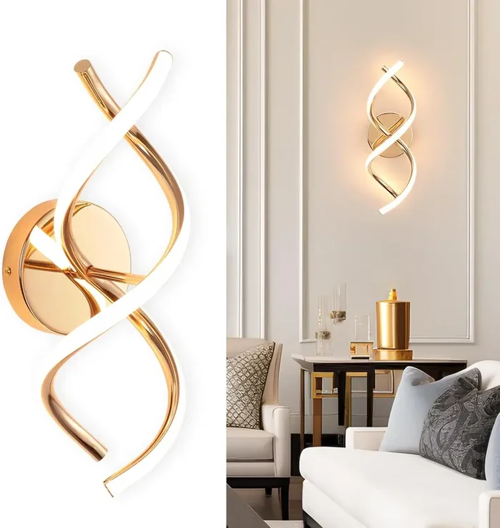 Wall Lamp Indoor Spiral Light Fixture Gold 24W Warm White Modern Bedroom Hallway Lighting