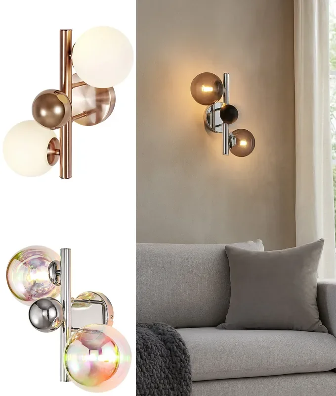 Wall Light with Glass Globe Shades & Ball Detail – 3 Options