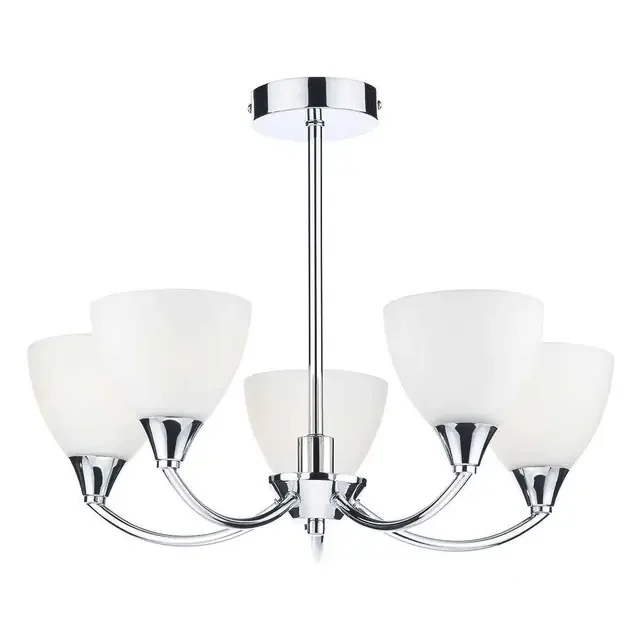 Watson 5 Light Polished Chrome and White Glass Semi Flush Ceiling Light