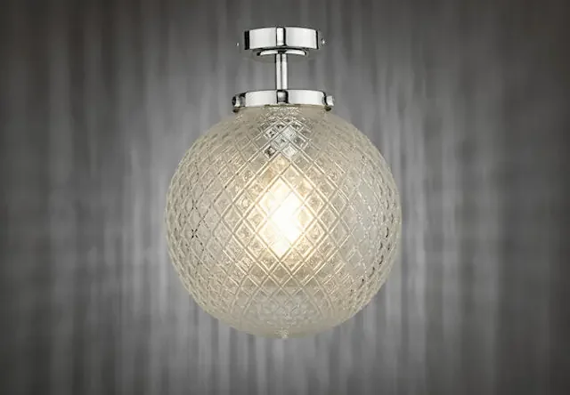 Wayne Polished Chrome and Glass IP44 Semi-Flush Ceiling Light