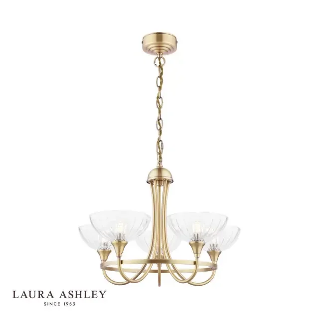 Wellham 5 Light Antique Brass with Glass Shades Pendant Light