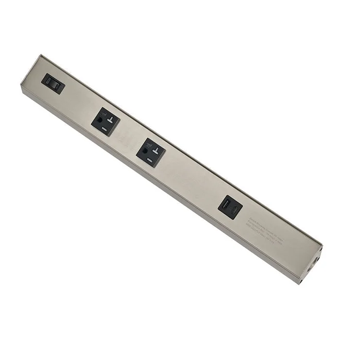 Westgate PSA-18-2R-1U-BN 18in Angled 2-receptacle 1 Usb 20a Power Strip – Brushed Nickel