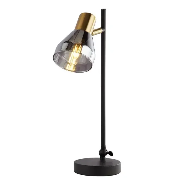 Westminster Black with Satin Brass and Smoked Glass Adjustable Table Lamp