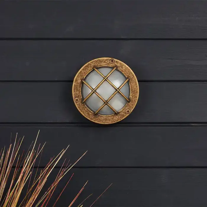 Westport Coastal Hull Outdoor Flush Wall Light – Brass – Online Lighting