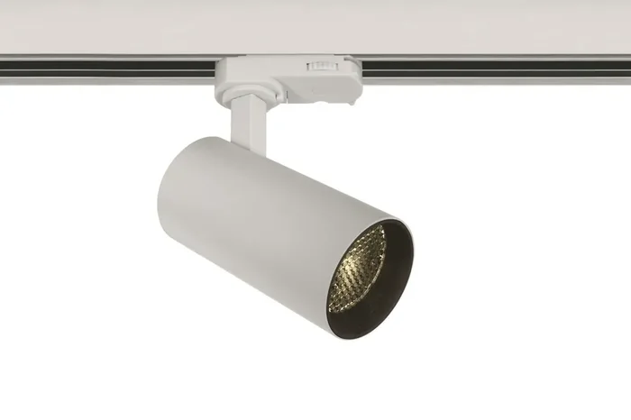 White 12W COB track spot with honeycomb.