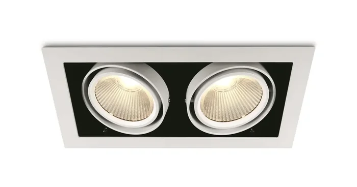 White 2x30W COB LED Recessed adjustable downlight, COB square range, IP20.