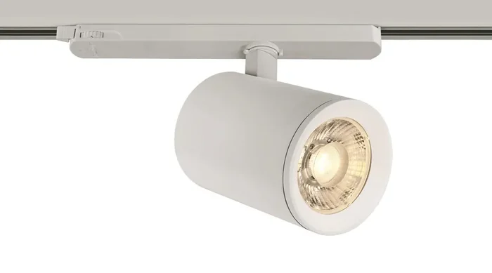 White 40W COB LED track spot with, ideal forshops and showrooms.