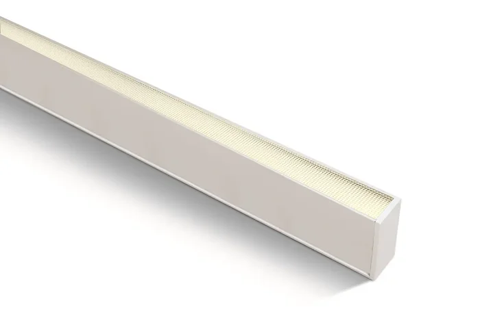 White 50W UGR19 Linear system with diffuser for surface or suspended installation, ideal for offices.