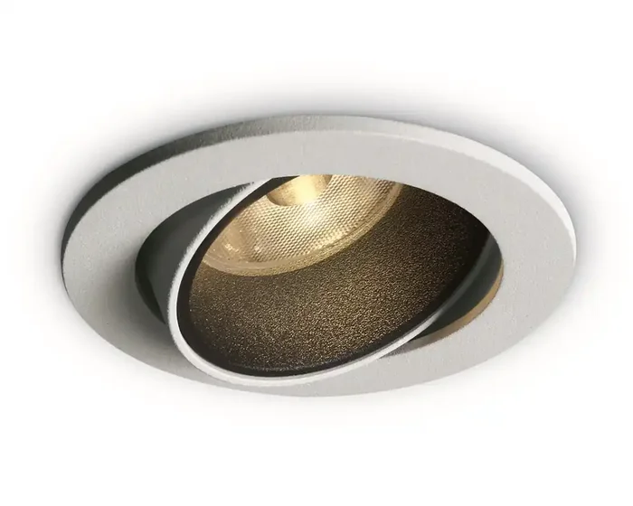 White 6,5W COB LED adjustable recessed spot with interchargeable rings.