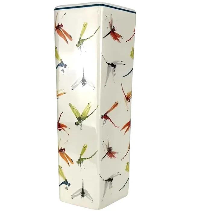White and Multi Coloured Dragonfly Print Ceramic Hexagonal Umbrella Stand 44cm