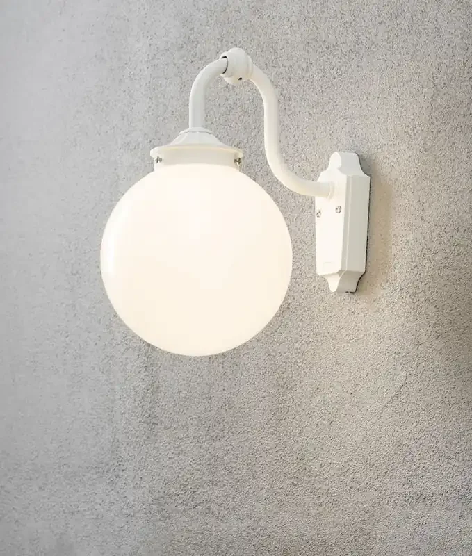 White Globe Exterior Wall Lantern – Corner Mount option