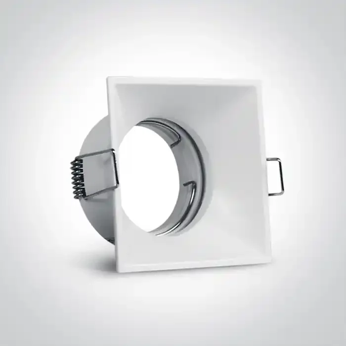 White Recessed semi trimless aluminium spot with GU10 lampholder.