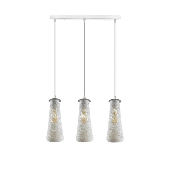 White Woven Shade 3 Light Pendant – With Bulbs