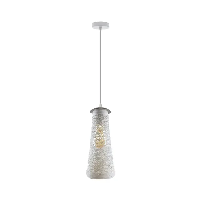 White Woven Shade Pendant Light – With Bulb