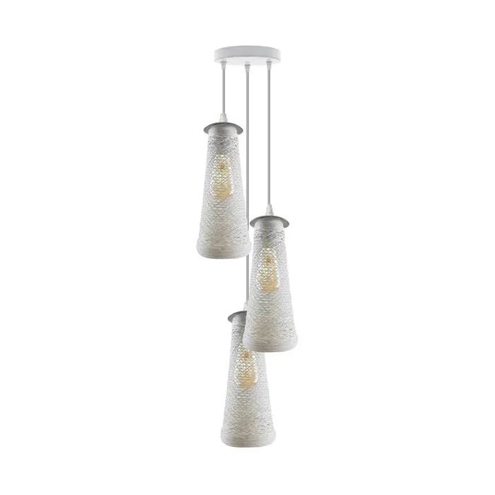 White Woven Shade Triple Pendant Light – With Bulbs
