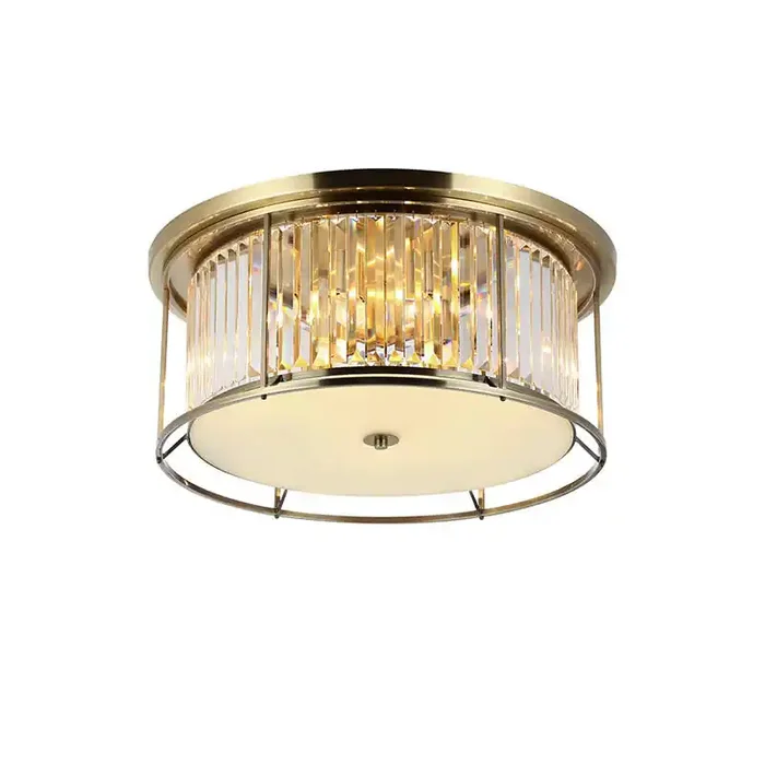 Wichita 610 Crystal Flush Ceiling Light – Antique Brass – Online Lighting