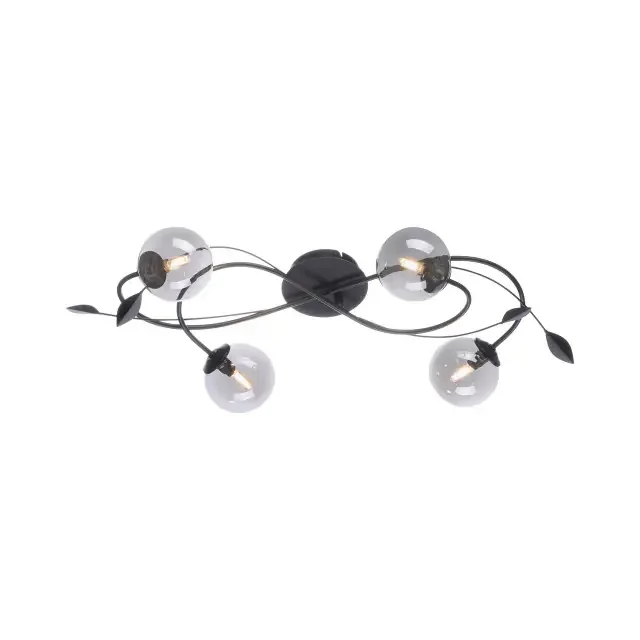 Widow 4 Light Black with Smoked Glass Semi Flush Ceiling Light