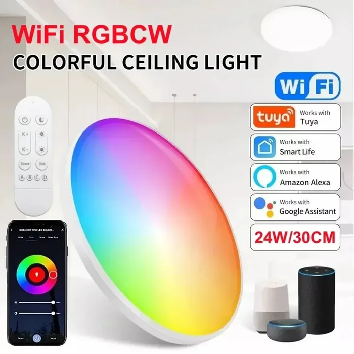 WiFi RGB CCT Smart Ceiling Light 24W UK – 12-Inch LED Flush Mount