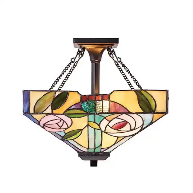 Willow 2 Light Dark Bronze Tiffany Semi Flush Ceiling Light