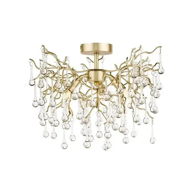 Willow 3 Light Satin Champagne with Crystal Semi Flush Ceiling Light