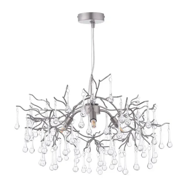 Willow 3 Light Satin Pewter with Crystal Pendant Light – Clearance