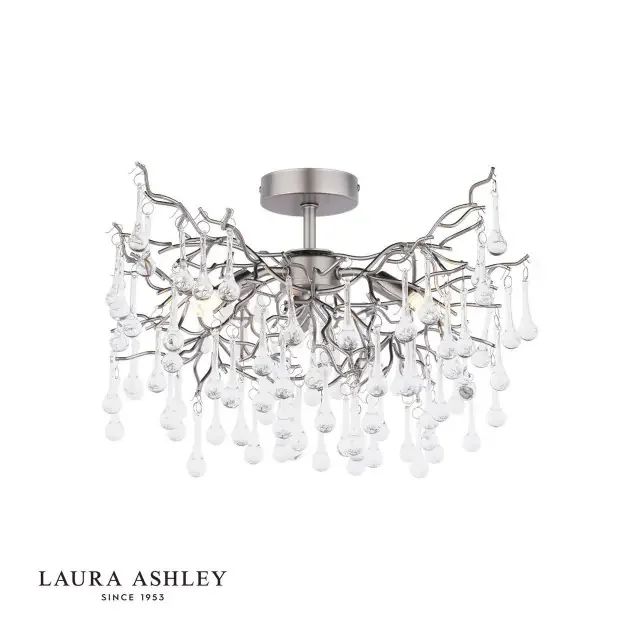 Willow 3 Light Satin Pewter with Crystal Semi Flush Ceiling Light
