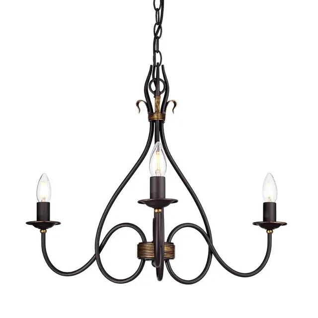 Windemere 3 Light Rust Gold and Black Chandelier
