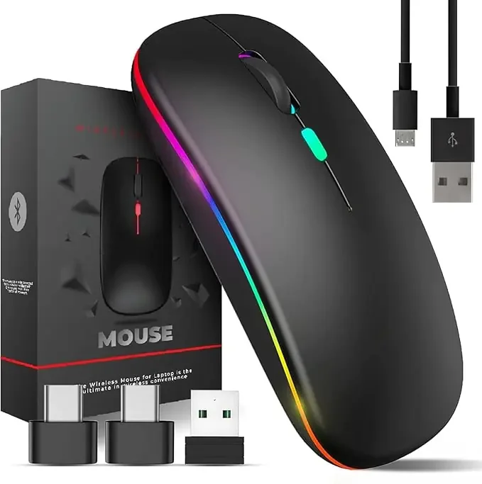 Wireless Bluetooth Mouse, Silent Rechargeable USB & USB-C Dual Mode 2.4GHz Mouse, Adjustable 800–2400 DPI for Laptop & PC