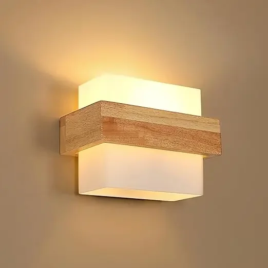 Wooden Wall Lights Indoor, Modern Minimalist Design Wall Lamp – E27 LED 3-Color Temperature Indoor Sconce