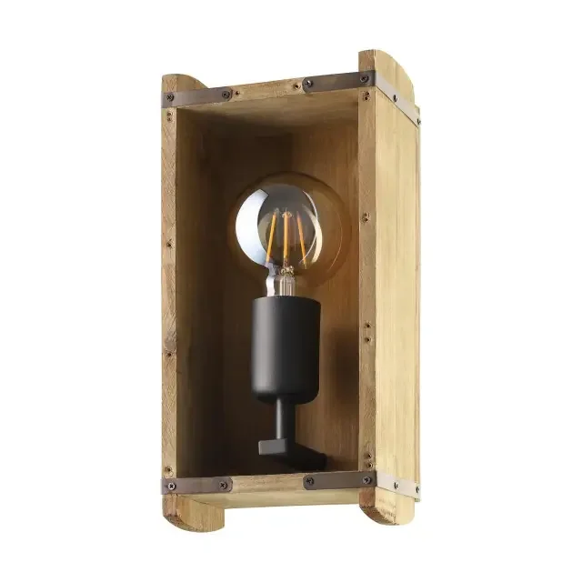 Wootton Black with Wood Crate Wall Light