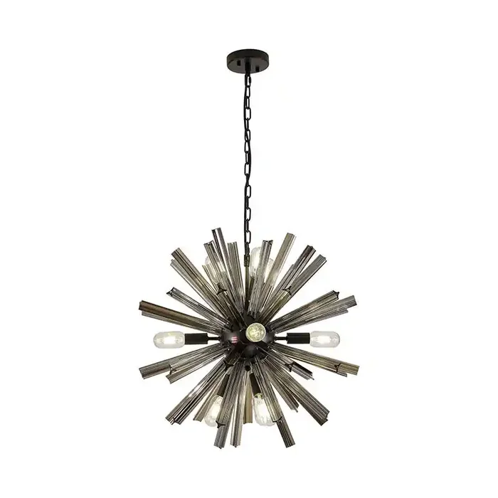 Woxsall 600 Glass Chandelier – Matt Black and Smoked Glass – Online Lighting